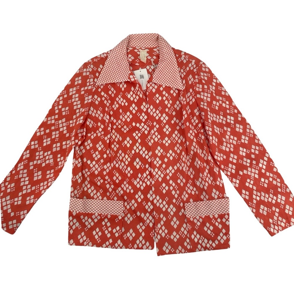 Arnel Women's Jacket Vintage 70s Geometric Red Triacetate Size 20 NWI